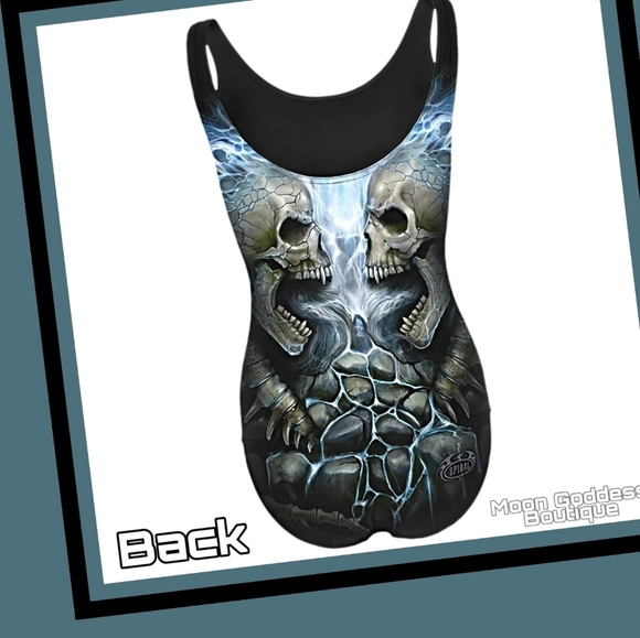 Spiral Direct Flaming Spine Swimsuit – Scoop Back, Padded, Skull & Lava Graphic - Picture 3 of 6